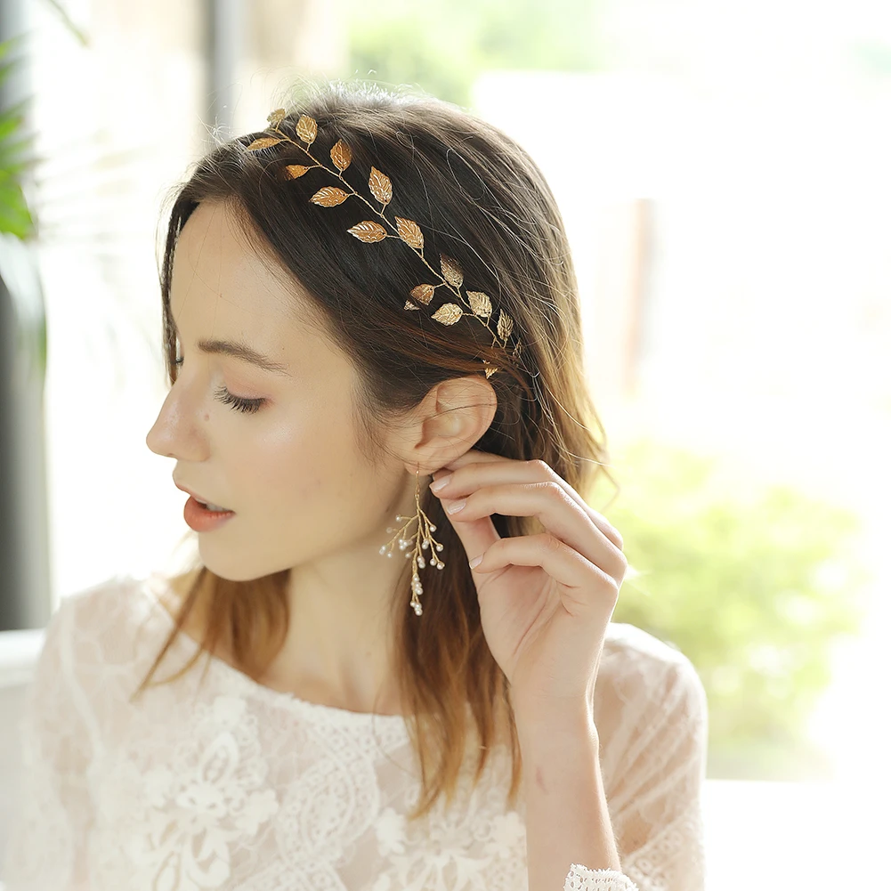 Bridal Jewelry Simple Metal Hair Bands Europe and The United States Wedding Headdress Handmade Gold Leaf Headband Female