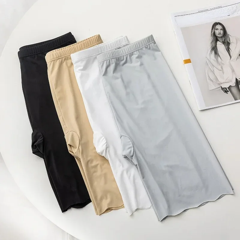 Safety Shorts Women Seamless Ice Silk Thin Plus Size High Waist Under Skirt Boxers Panties Anti Rub Thigh