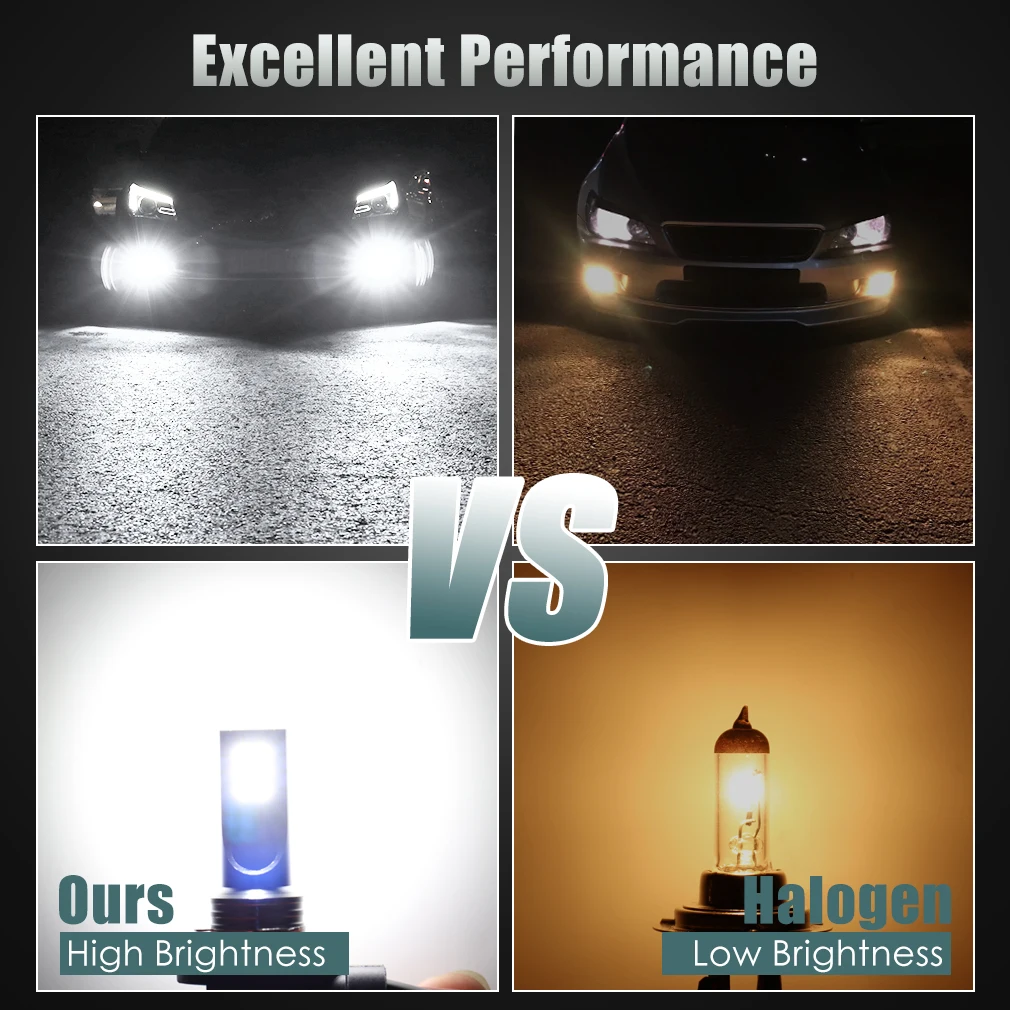 LED Headlights 2PCS Car H8 Bulb Super Bright 12v 6000k
