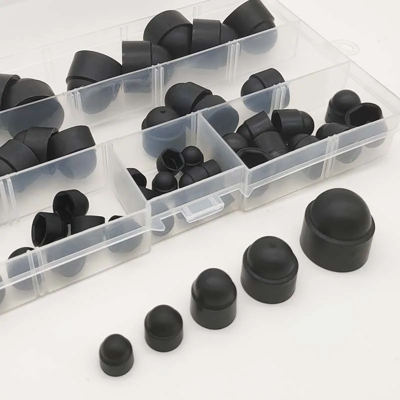 50pcs Black Plastic Dome Bolts Nuts Protection Cap Covers Exposed Hexagon PE Nut Bolt Assortment Kits M4 M5 M6 M8 M10