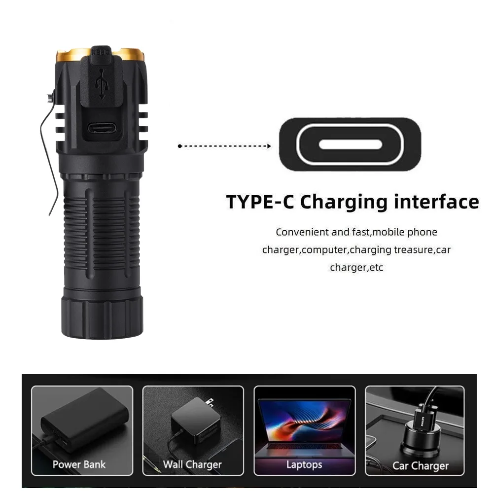 Description Picture 5 of itemMini LED Flashlight 8000LM Super Bright Keychain Light USB Rechargeable Torch Camping Lantern Pen Clip And Tail Magnet X74