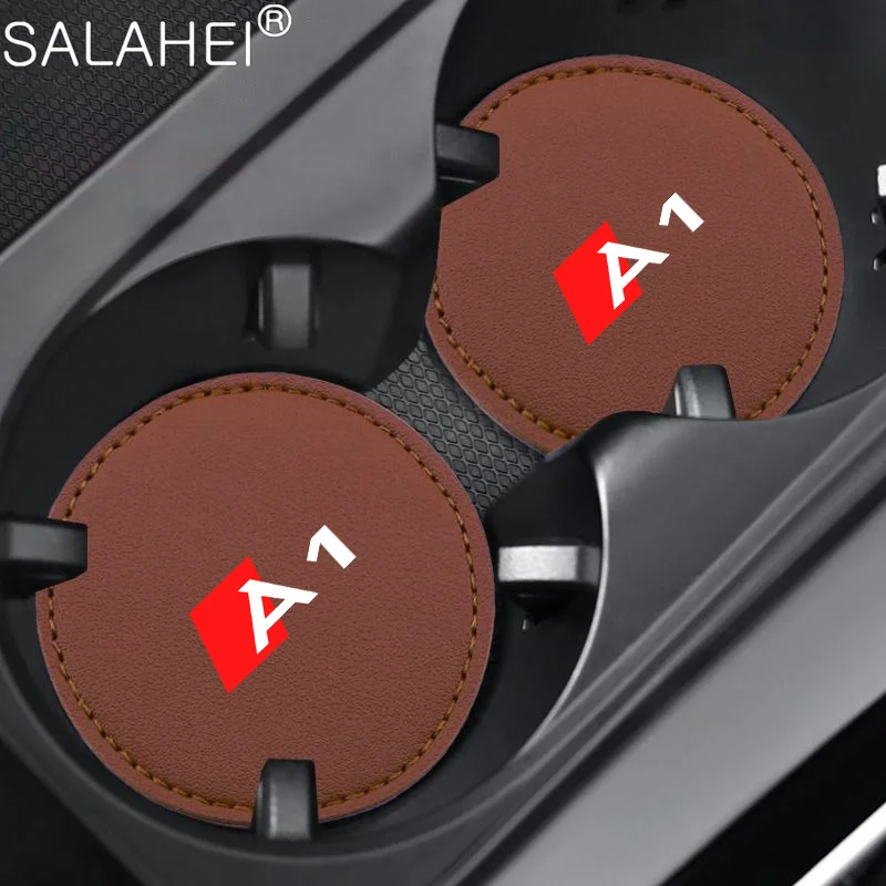 2 Pezzi Pu Leather Car Coaster Water Cup Drink Holder Mat Pad Antiscivolo Per Audi A1 S1 8X S Line 2016 2018 2019 2023 Accessori