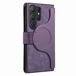 MagSafe Flip Leather Wallet Phone Case with Removable Magnetic Card Holder - Samsung S22Ultra (PURPLE)