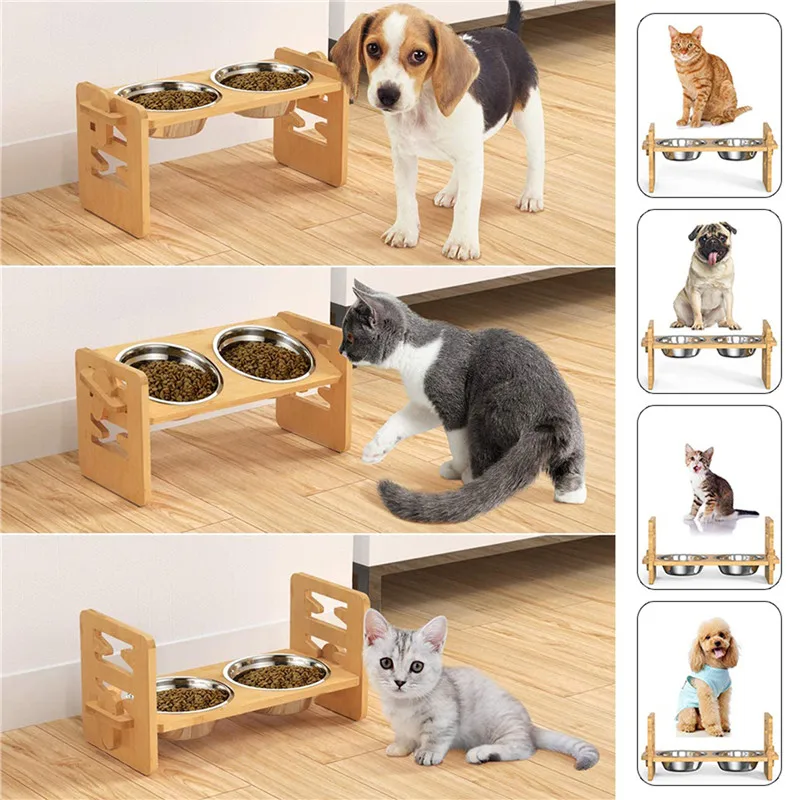 Double Bowls for Dog and Cat, Adjustable Elevated Feeder, Pet Feeding  Raise, Cat Food Water Bowls with Stand, Lift Table for Dog - AliExpress