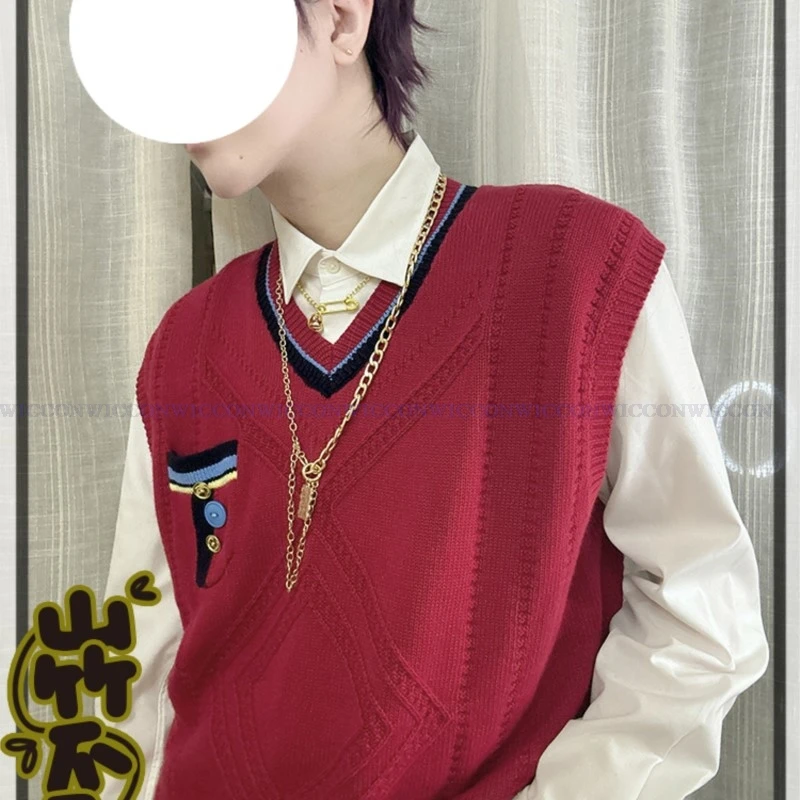 Love And Deepspace Xavier Rafayel Cosplay Qiyu Vest Without Shirt Sweater Cosplay Rafayel Red Sweater School Uniform Men Cospaly