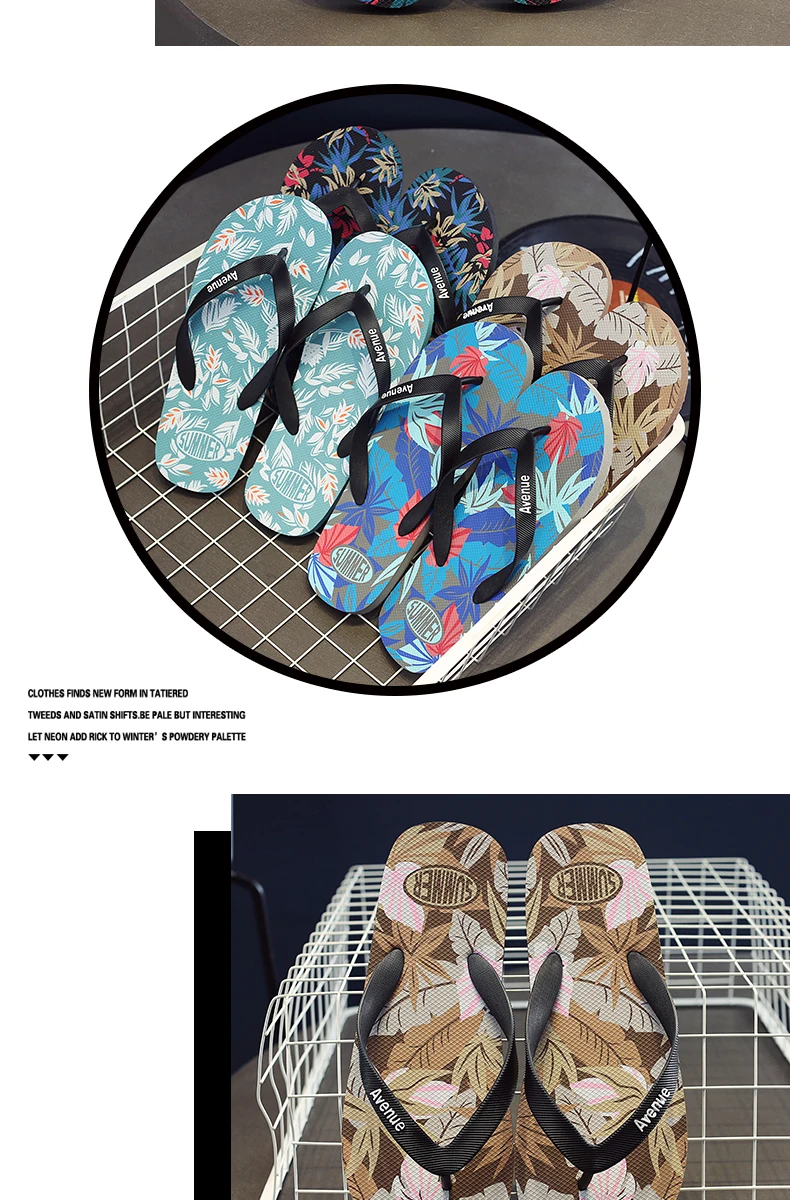 Hawaii Print Slippers Men Flip Flops Beach Sandals Non-Slip Flat Shoes Casual Slipper Indoor House Shoes for Men Outdoor Slides