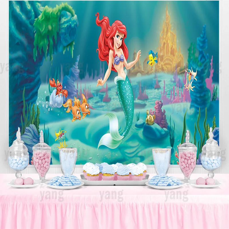 Disney Little Mermaid Ariel Cute Princess Wedding Castle Bubble Undersea Fondale Pink Girls Birthday Party Baby Shower Banner