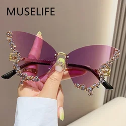 2024 New Fashion Cycling Butterfly Sunglasses for Women UV Protection Vintage Car Metal Rimless Sunglasses Eyewear Decorations