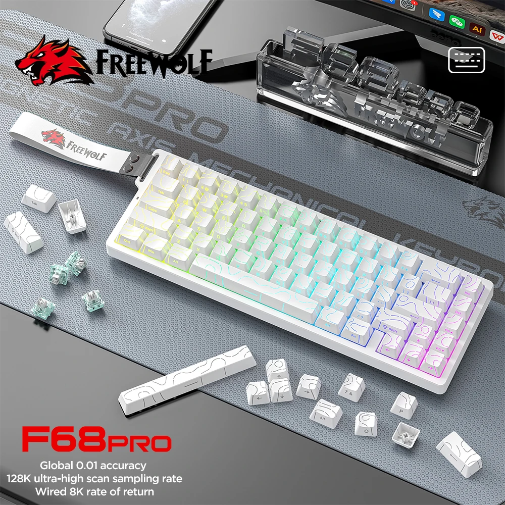 프리울프 F68/F68PRO 8K 커스텀 기계식 키보드, 마그네틱 스위치, 128K 스캔 레이트, 0.01mm RT 정확도, RGB 게이밍 키보드