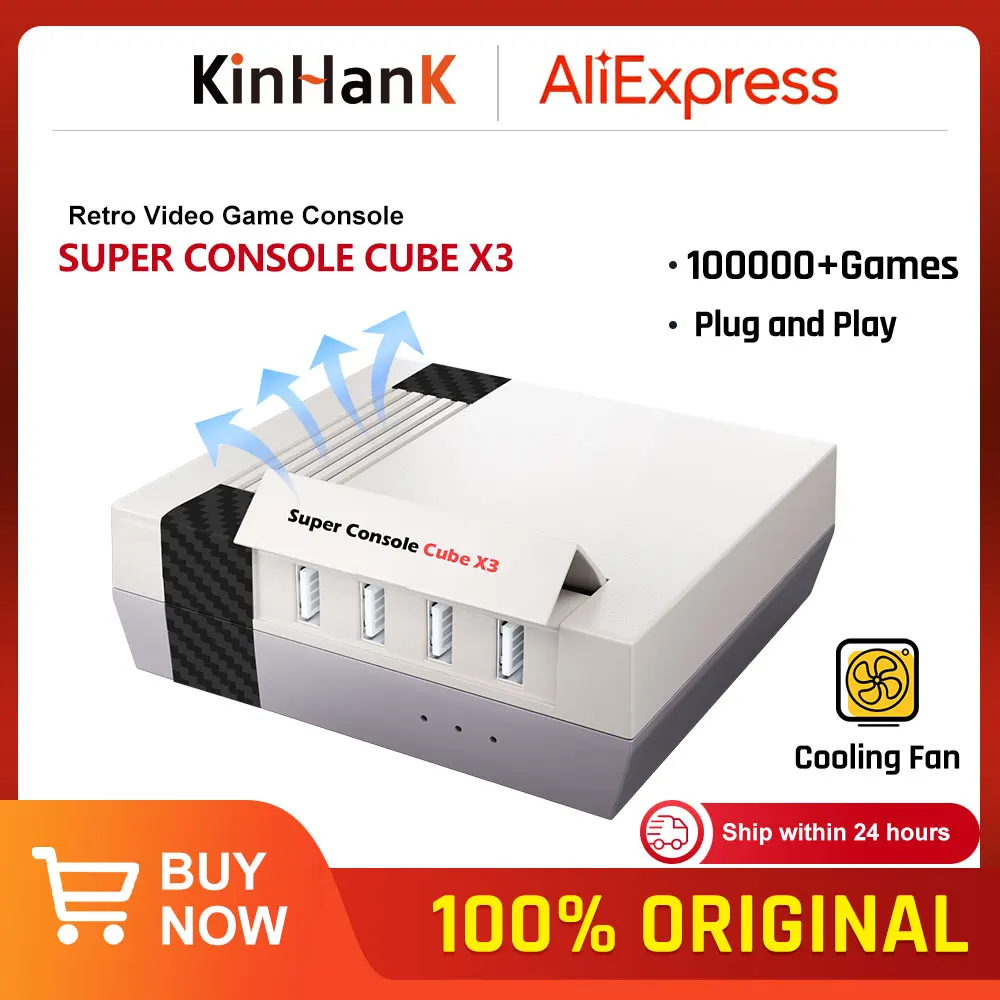 KINHANK Super Console Cube X3 Retro Game Console 100000 Jogos Suporte