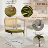 Rattan Dining Chairs Set of 4,Upholstered Mid-Century Modern Dining Room Chairs with Cane Backrest,Retro Velvet Kitchen Chairs 4