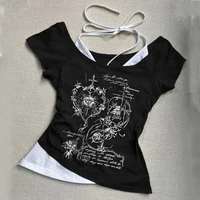 2k Fée Grunge T-Shirts Graphiques pour Femmes E-Girls Goth Côtes Manches Longues Tee Tops Vintage Emo Vêtements 2000s Rétro Streetwear 3