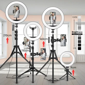 Tripod With LED Ring Light For Phone Tripod Camera Stand Selfie Photography Light LED Lamp Color Photo Studio For YouTube Live 1