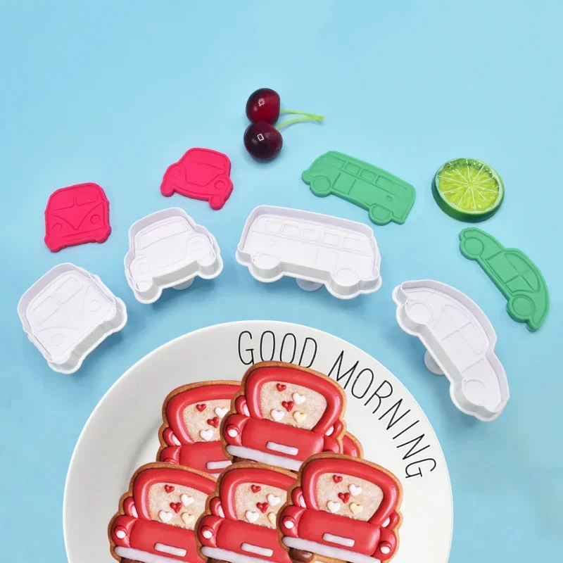 4Pcs Traffictool Cars Cookie Cutters Plastic Embosser Cookie Molds Kids Birthday Party Baking Stamp Decor Supplies Baby Shower cookie cutter baking mold cookie mould cookie printing mold