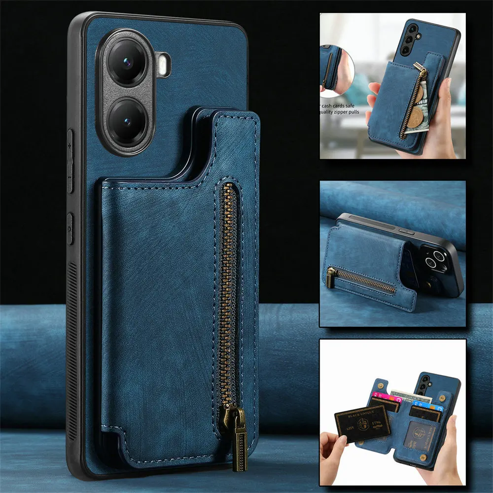 Elegant Zipper Wallet Leather Phone Case with Magnetic Closure
