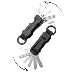 Sleek Aluminum Key Organizer with Carabiner - Securely Holds Multiple Keys, Portable Men's Keychain (Black)