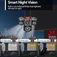 Caméra WiFi de sécurité domestique à 4 objectifs 20MP, 10K, sans fil, 4 écrans, Zoom 16X, PTZ 360 °   Caméras de surveillance Détection automatique du mouvement 5
