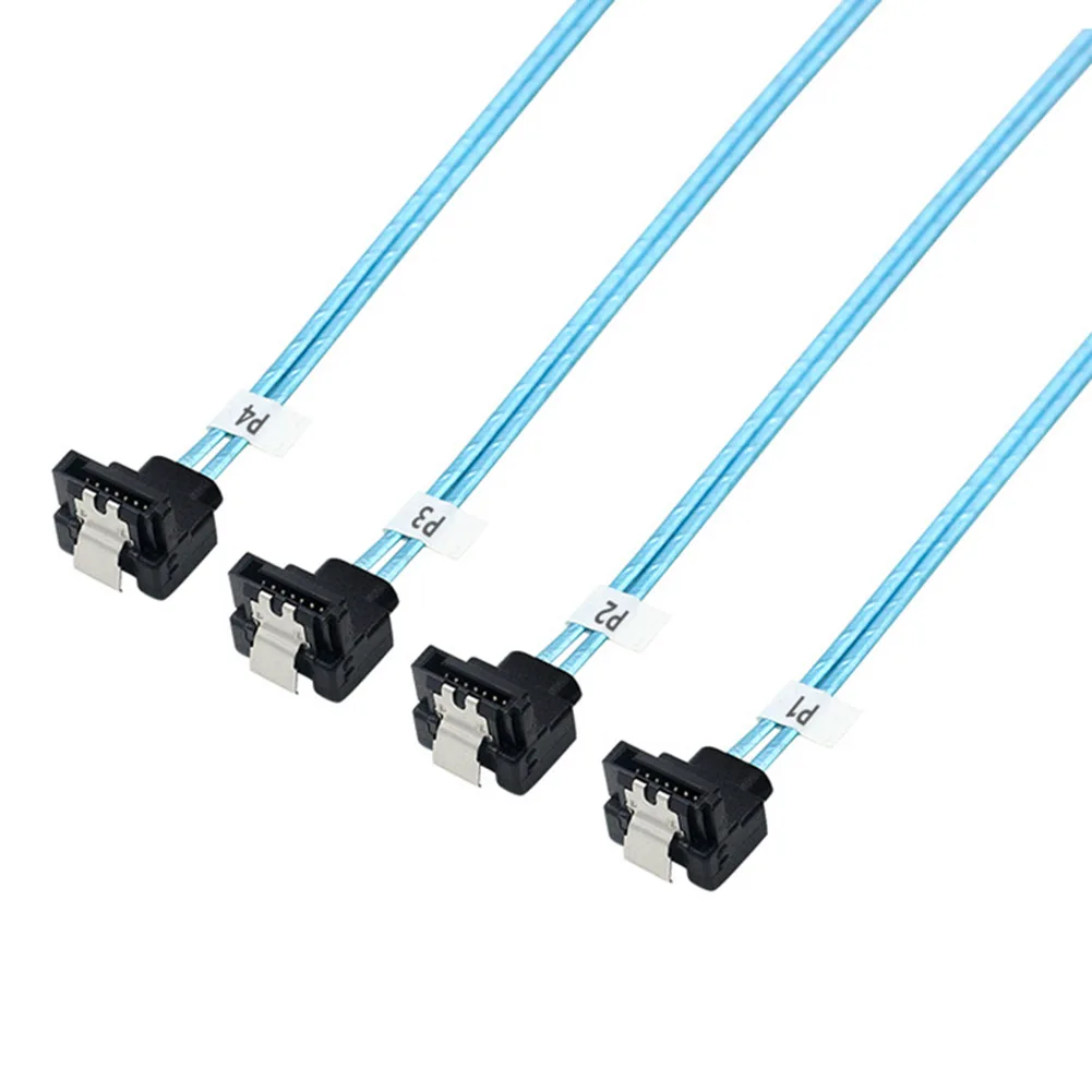 90° SATA 3.0 Mini SAS Cable - 6Gbps, 4 SATA to 4 SATA Male to Male, 7 Pin SSD Hard Disk Drive Data Cable Description Image.