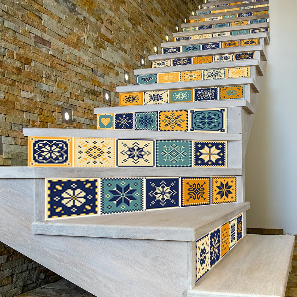Floor Stickers Sticker Decoration 6 Pcs/13 Pcs Stair Stickers Riser Staircase Sticker For Stairway Covering PVC Home Staircase Renovation Decor Treads
