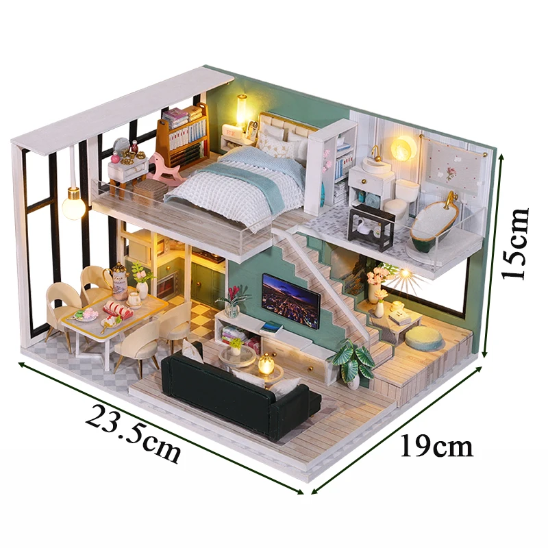 DIY 나무 미니어처 모델 키트 모던 로프트 카사 인형 집, 3D 퍼즐 인형 집, 가구 LED 조명, 친구 선물