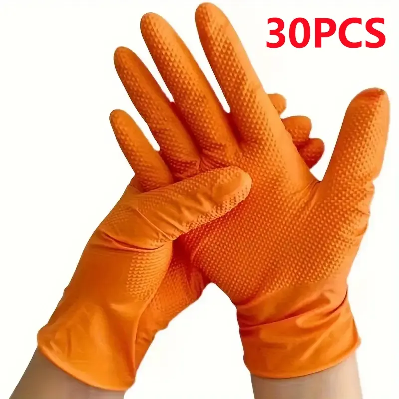 Heavy Duty Orange Nitrile Gloves 8Mil Industrial Disposable Gloves with Diamond Textured Grip for Mechanic Safety & Work Gloves - Image 8
