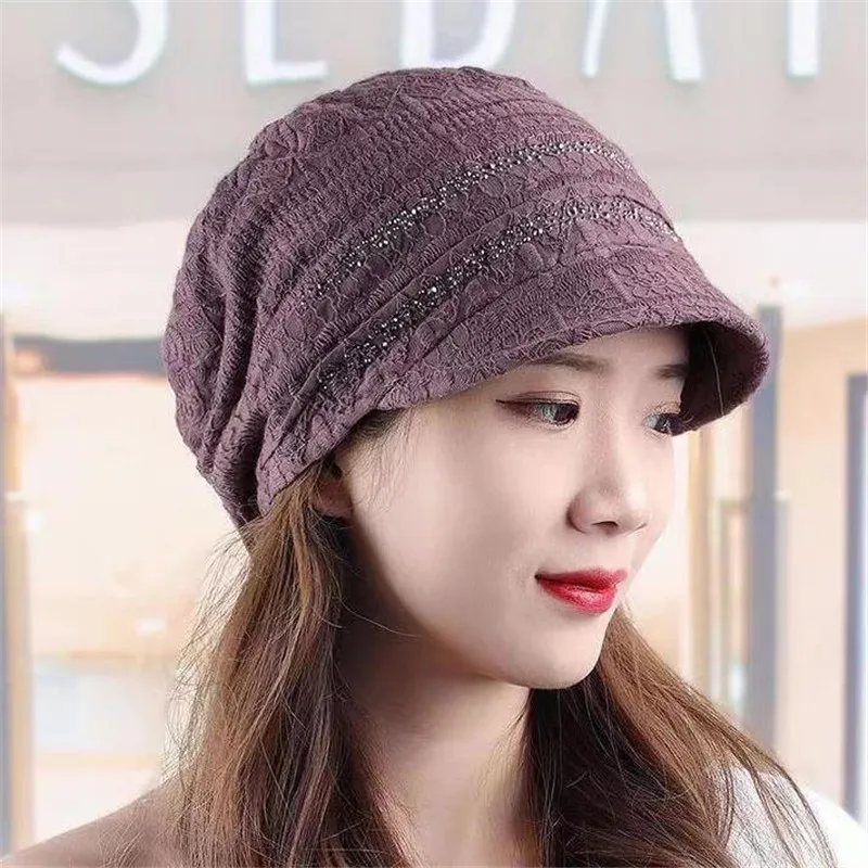 Lace Breathable Short Brim Bonnets for Women Loose Crochet Women Baseball Cap Autumn Winter Foldable Earflap Hats 4