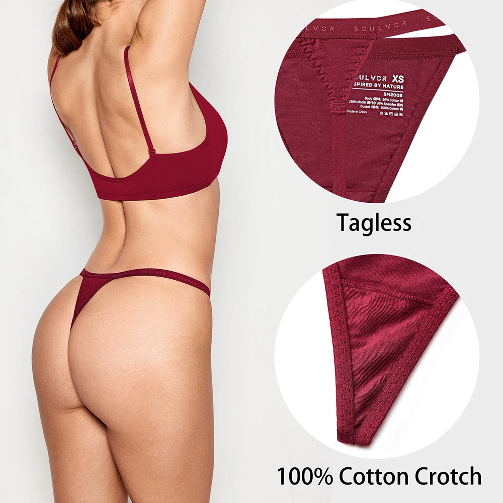 5 Pack Women's G String Thongs Panties Cotton Underwear Sexy Low Rise Breathable Tagless Panty