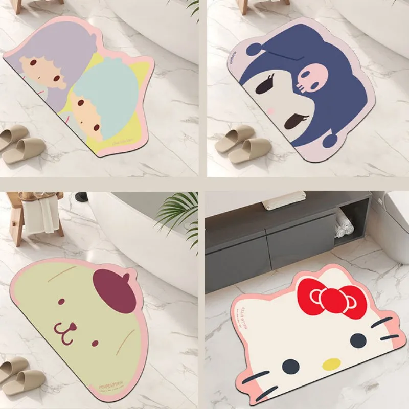 

Симпатичные Мультяшные коврики Sanrio Kuromi Cinnamoroll для туалета, быстросохнущие коврики для ног, Нескользящие абсорбирующие мягкие напольные коврики с диатомом