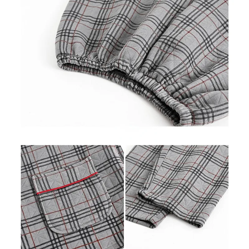 2024 New Men Pajamas Autumn Winter Knitted Cotton Sleepwear Plus Thick Quilted Loungewear Suit Air Cotton Spring V-neck Homewear