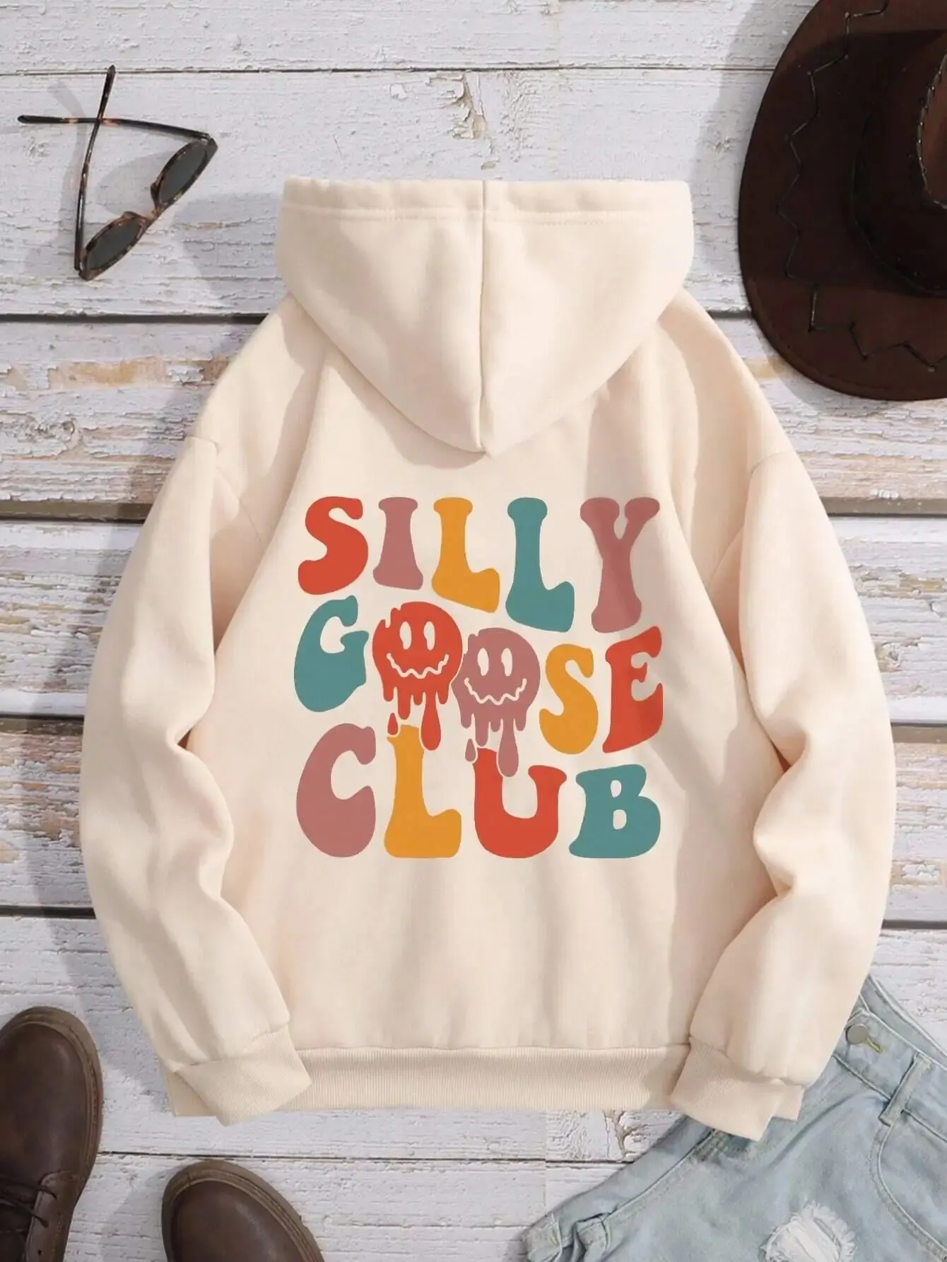 

Silly Goose Club Letter Graphic Hoody Female Vintage Crewneck Sweatshirt Autumn Oversize Hooded Comfortable Women Streetwear
