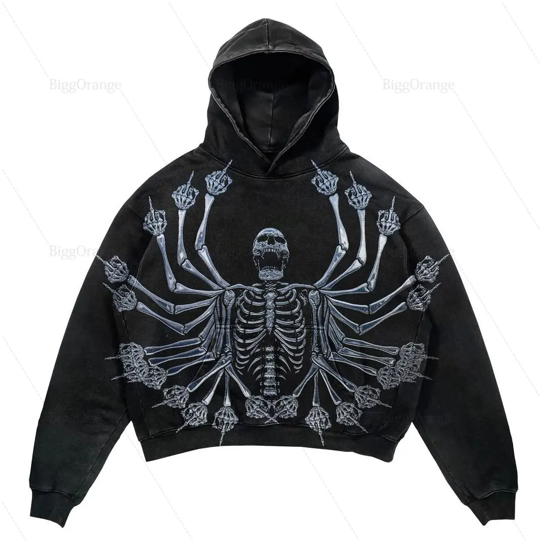 Y2k korean grunge skull hoodie sweatshirts streetwear women tops kawaii gothic hoodies women goth oversized harajuku hoodie