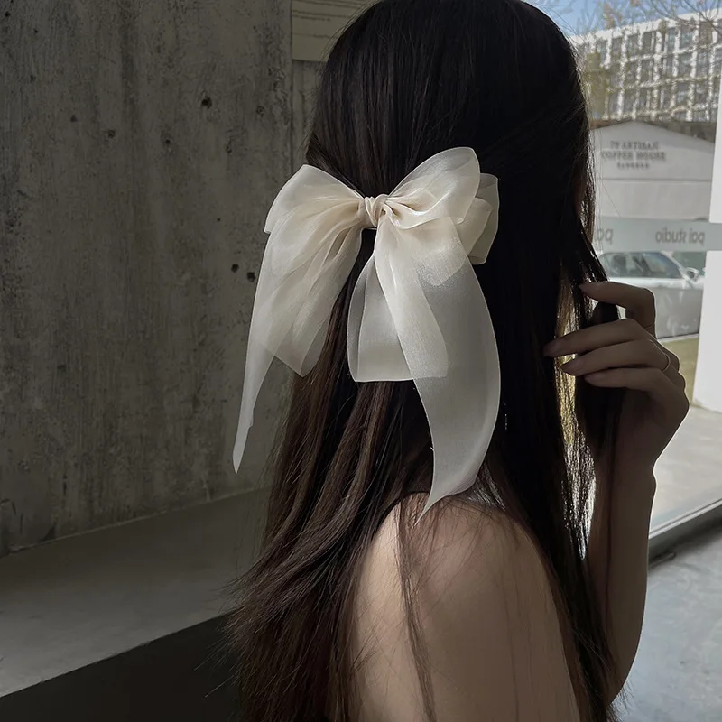 Spring New Black Yarn Bow Spring Clip Fashion Mysterious Luxury Temperament Headdress for Woman Girl Daily Wear Party Gift