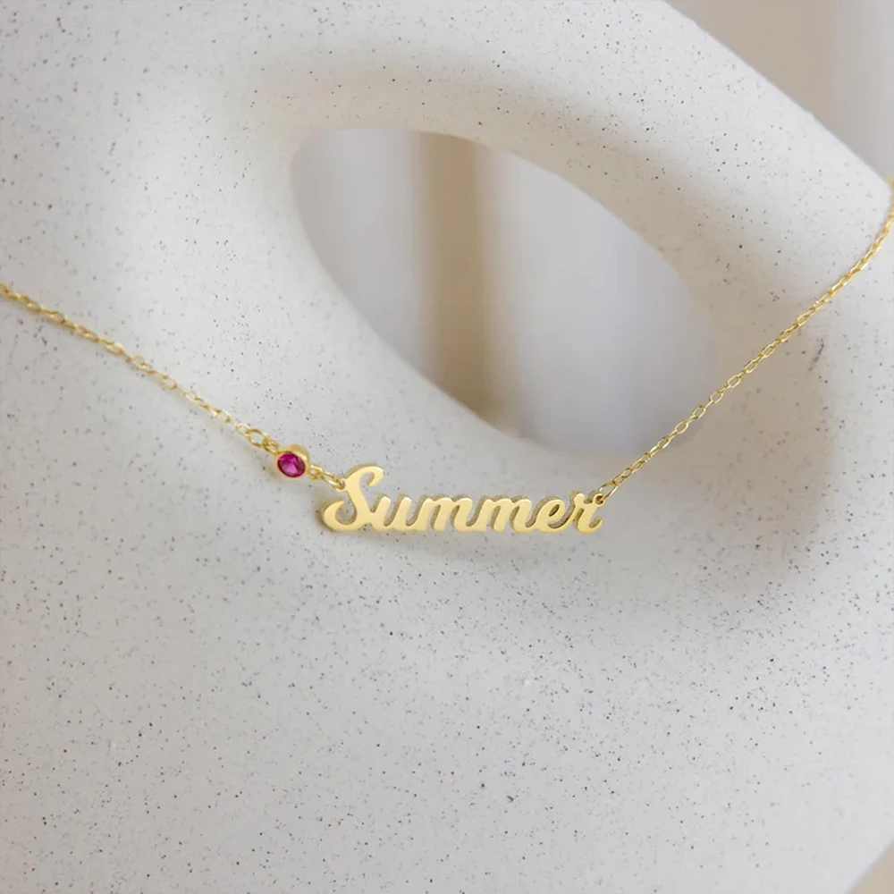 Custom Name Necklace with Birthstone Stainless Steel Jewelry for Women Personalised Nameplate Pendant Choker Mother's Day Gifts