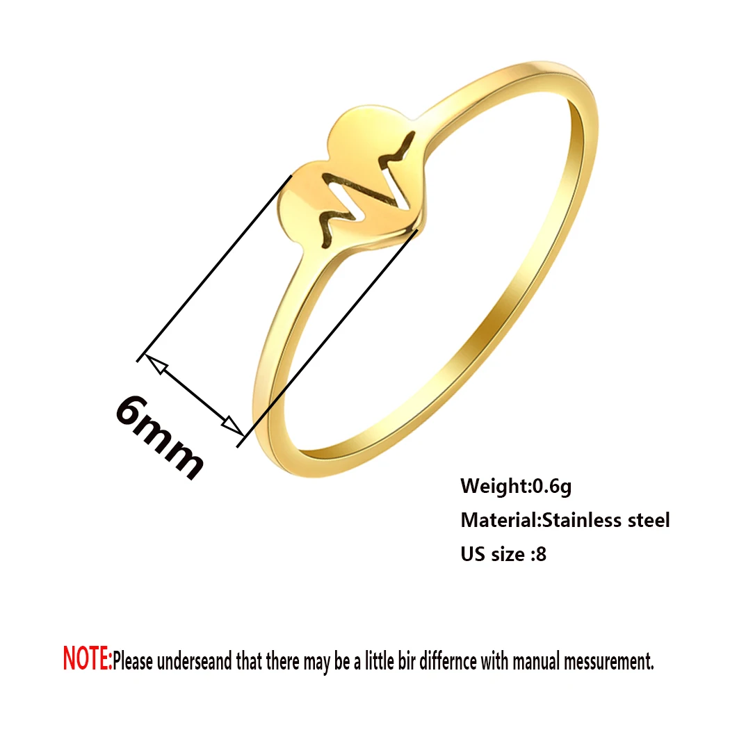 10Pcs/Lot Fashion ECG Heartbeat Simple Smooth Hollow Frosted Stainless  Steel Ring Jewelry For Women Men Gold Silver Color Gift