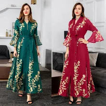

Robe Femme Musulmane Gauze Embroidered Robes Women's Elegants Evening Dress Belt Arab Dress Muslim Fashion Abayas for Women