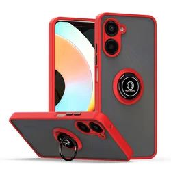 Shockproof Magnetic Matte Case with Ring Stand - Universal Phone Cover for Realme C21 (Red)