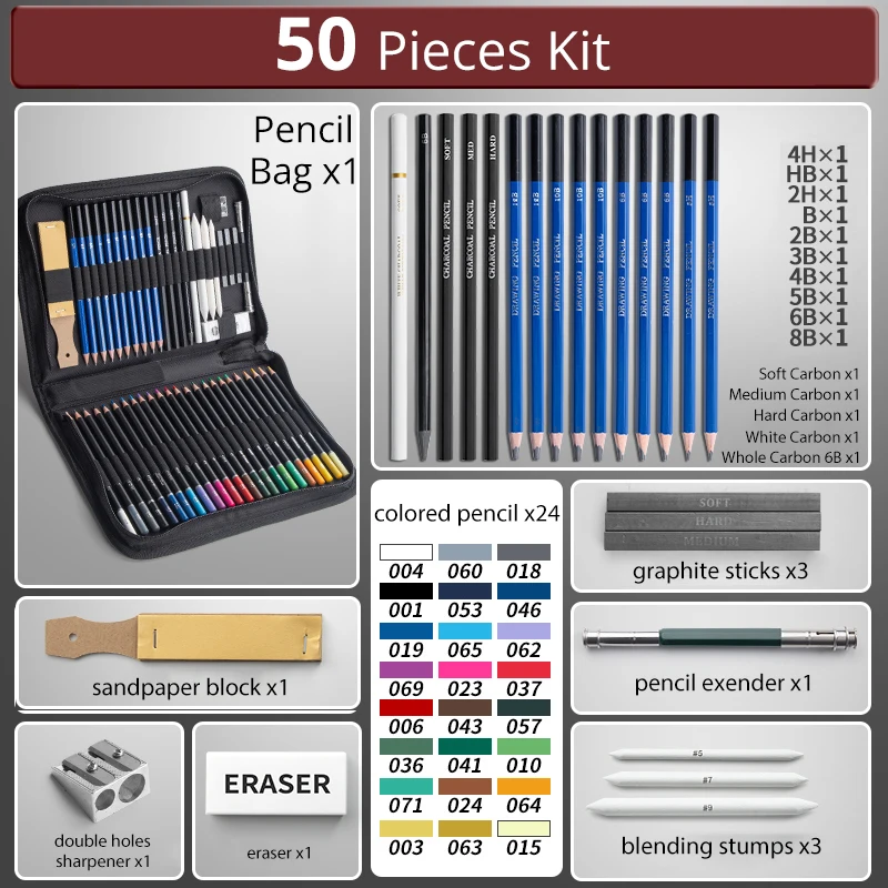 50 Artist Pencil Set in Bag