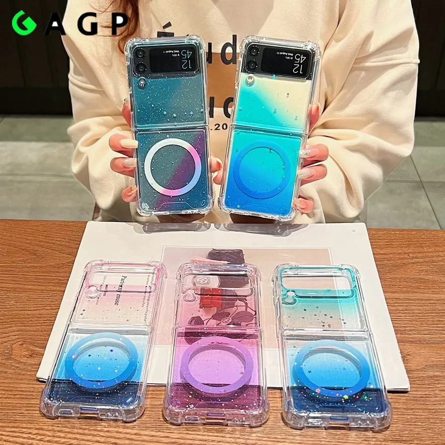 

Gradient Glitter Rainbow Magnetic Magsafe Case for Samsung Galaxy Z Flip 4 fold 3 4 Flip4 ZFlip 3 4 Wirless Shockproof Cover