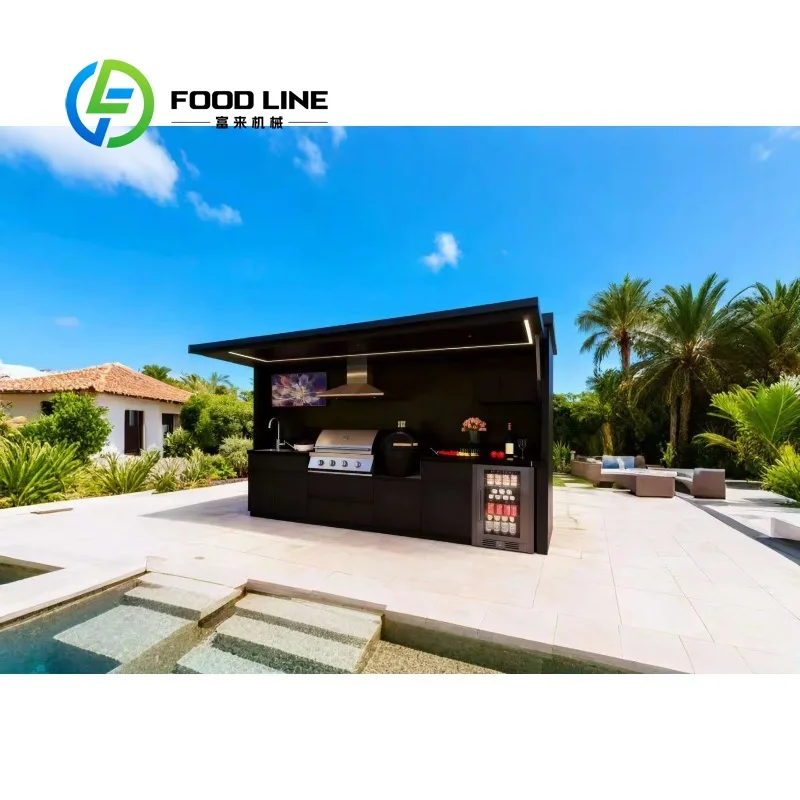 Isola Cucina Modulare Personalizzata per Esterni con Lavello e Armadietto, Stazione di Cottura BBQ per Giardino - immagine 4