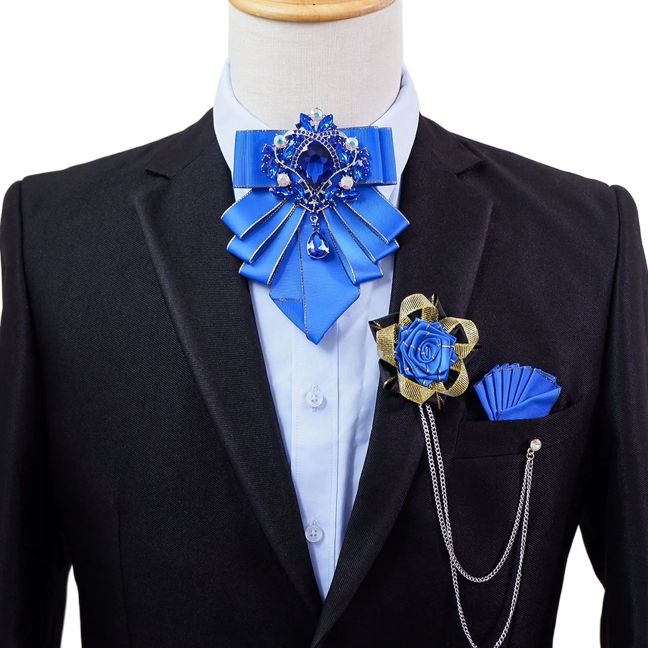 Original Rhinestone Bow Tie Set Luxury Men's Handmade Jewelry Gift Fashion Business Banquet Wedding Collar Flowers Corsages Sets