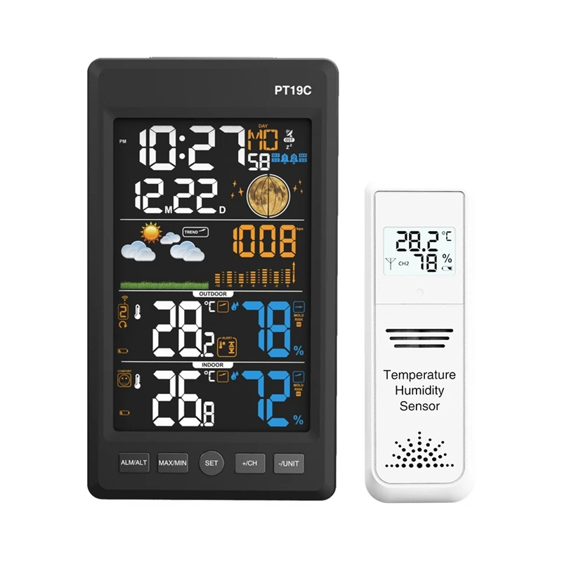

EU Plug,Weather Station Temperature Humidity Wireless Colorful LCD Display With Barometer Weather Forecast