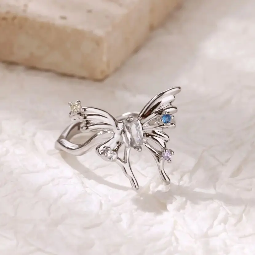 Zircon Ring Geometric Adjustable Waterproof Stainless Steel Womens Jewelry