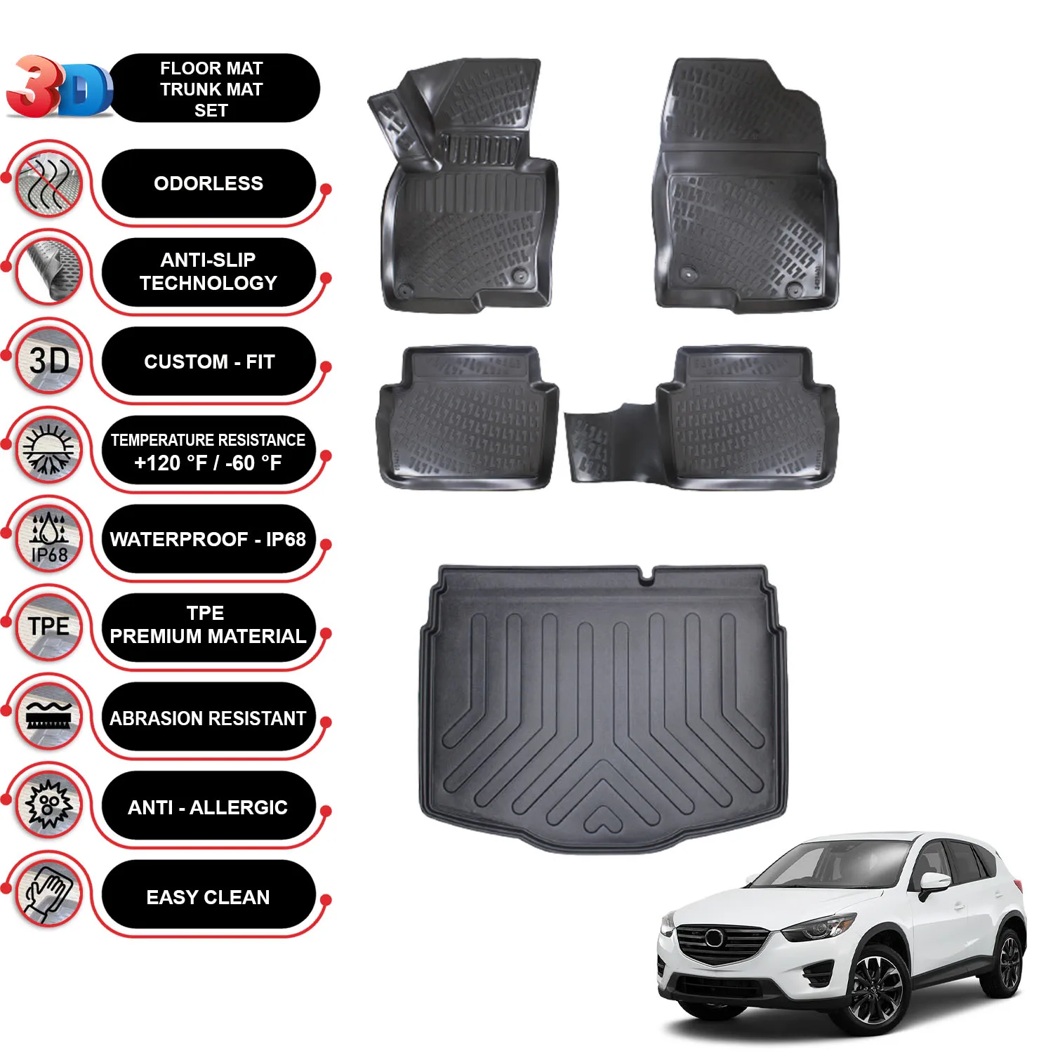 

Mazda CX-5 Black - (2012-2017) - Floor Mats + Cargo Trunk Liner - SET - (Black)