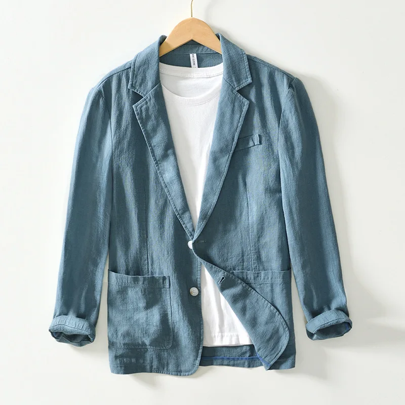 Men Blazer Jacket Men's Blazer Jacket Spring Summer Solid Slim Casual Business Thin Breathable White Cotton Linen Suit Coat Male