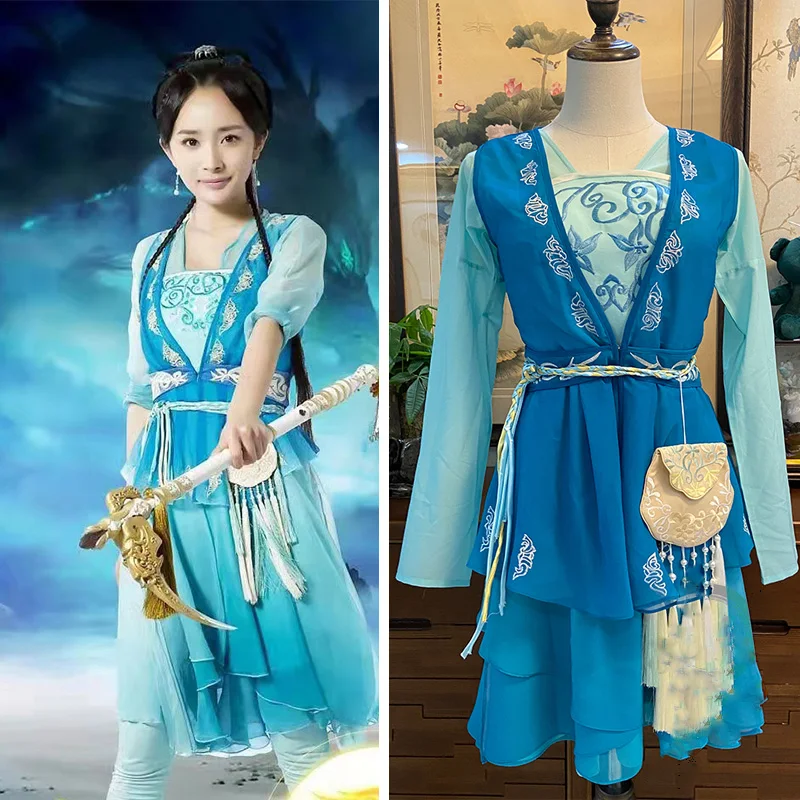 

ТВ-плеер Feng Qing Xue Gu Jian Qi Tan, легенда о странном античном мече, голубой короткий костюм с вышивкой, костюм ханьфу