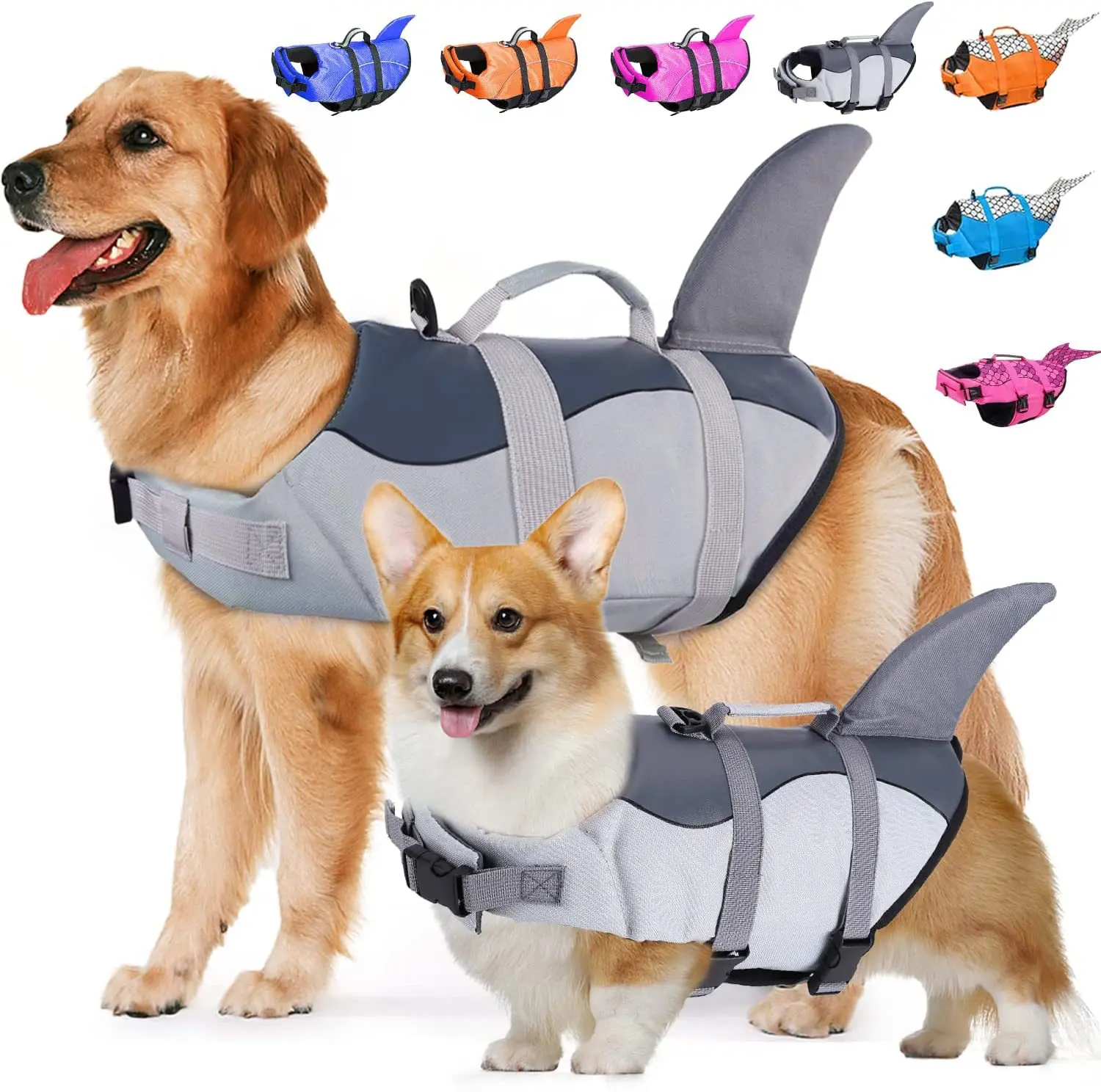 Pet Dog Life Jacket Vest Clothes Life Vest Collar Harness Pet Dog Swimming Summer Swimwear Clothes Camouflage Shark Blue Fuchsia