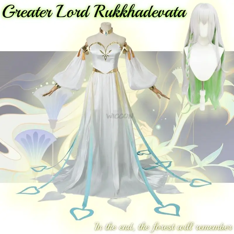

Greater Load Rukkhadevata Anime Game Genshin Impact Sumeru Dendro Archon Clothes and Wig Costume Woman Aranyaka Sumeru Outfits