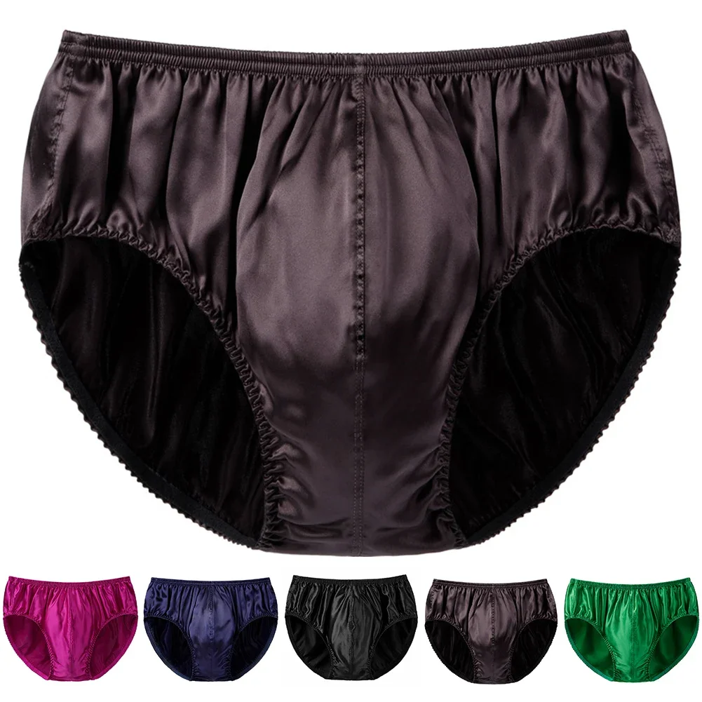 Mens Silk Underwear  Middle Waist Bikinis Glossy Bottoms Briefs Panties Lingerie U Convex Pouch Briefs Loungewear - 6