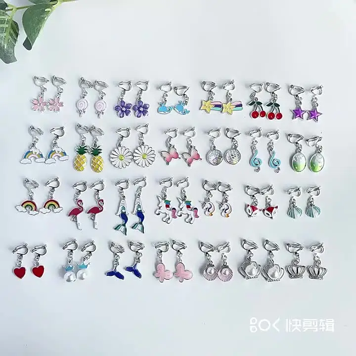 8 Paia Orecchini A Clip Per Bambine - Motivi Luccicanti Senza Foro - Ipoallergenici E Colorati