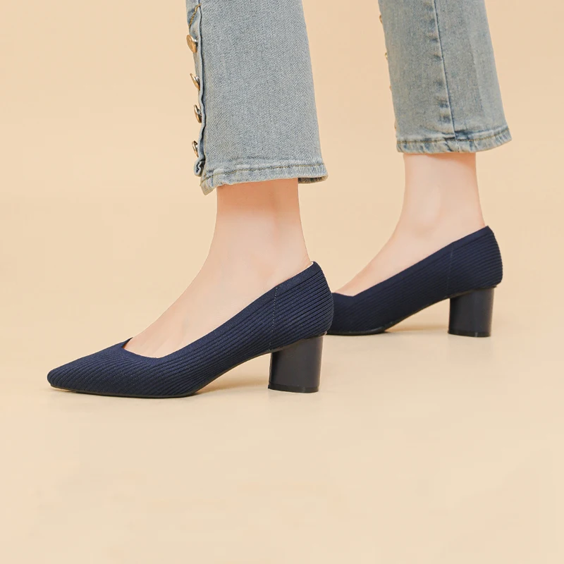 Women's High Shoes Knitted Breathable Anti slip Rubber Sole Shoes 2025 New Edition (6cm High) 5